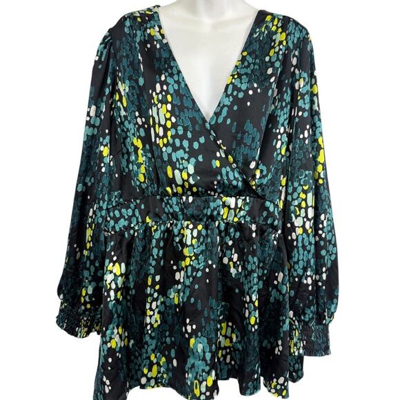 Torrid Satin Surplice Tie Cut Out Back 40260416 Long Sleeve Teal Blouse Top 4X - Picture 1 of 16